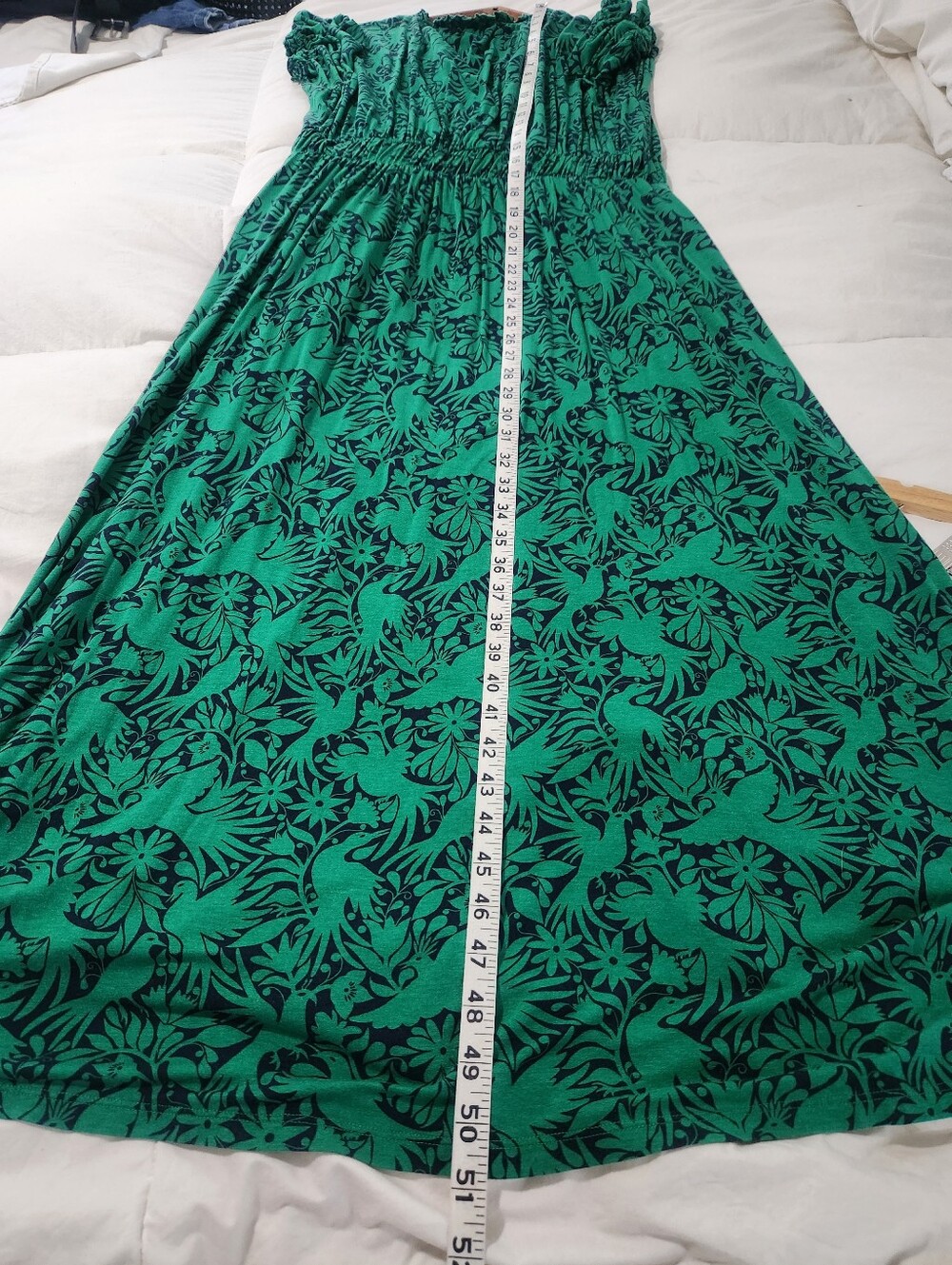 Boden Green Navy Blue Floral Jersey Midi Dress Short Sleeve Empire Waist US 10 - Picture 11 of 11